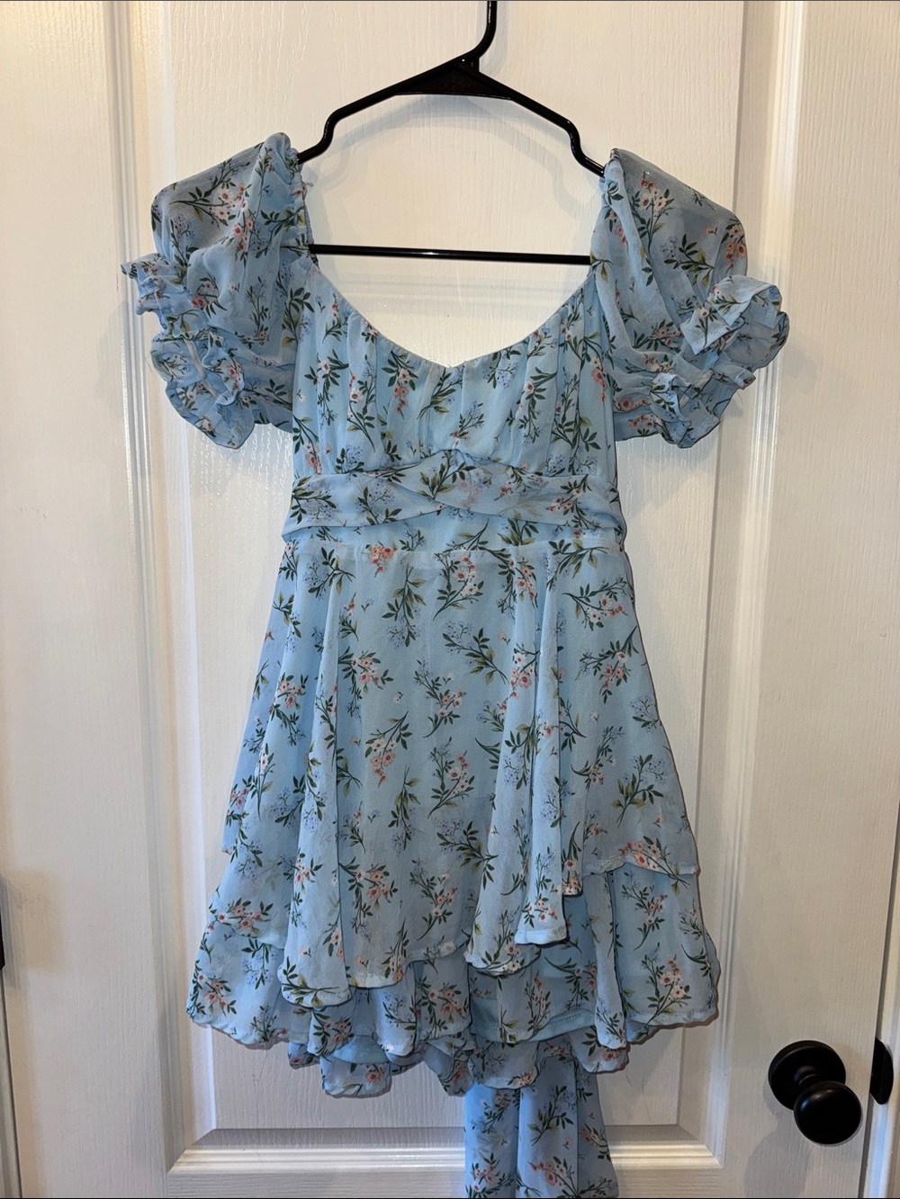 Blue Rain Light Blue Floral Dress with Embroidered Detail